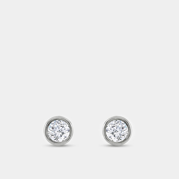 Gilded 2 Carat Lab-Grown Diamond Round-Shaped, Bezel-Set Solitaire Studs