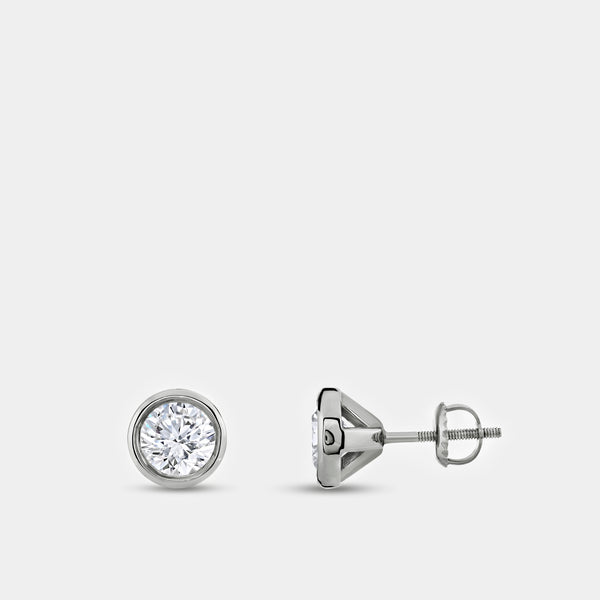 Gilded 2 Carat Lab-Grown Diamond Round-Shaped, Bezel-Set Solitaire Studs