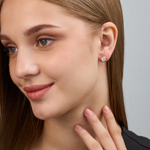 Gilded 2 Carat Lab-Grown Diamond Round-Shaped, Bezel-Set Solitaire Studs