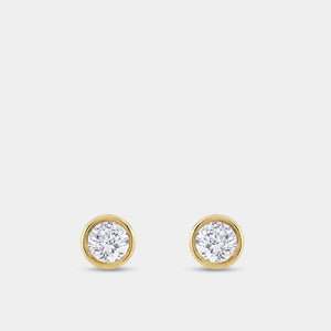 Gilded 2 Carat Lab-Grown Diamond Round-Shaped, Bezel-Set Solitaire Studs