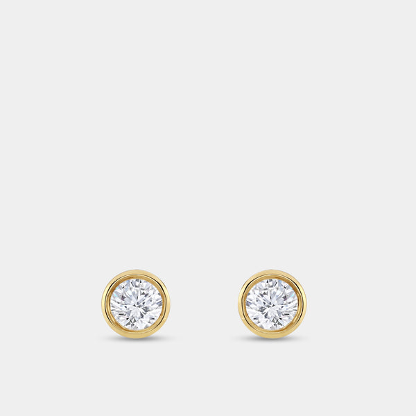 Gilded 2 Carat Lab-Grown Diamond Round-Shaped, Bezel-Set Solitaire Studs