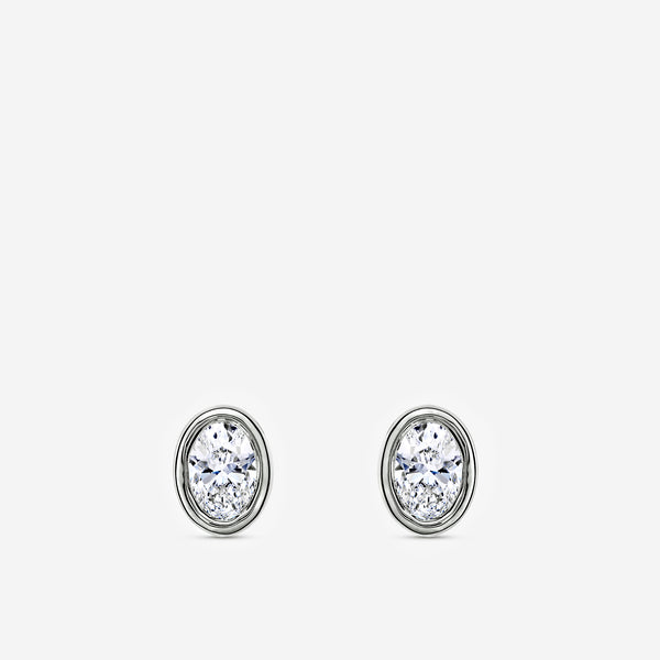 Gilded 2 Carat Lab-Grown Diamond Oval-Shaped, Bezel-Set Solitaire Studs