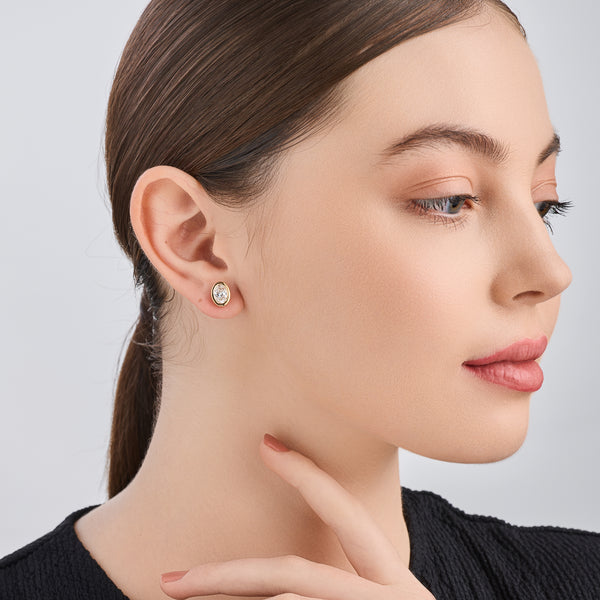 Gilded 2 Carat Lab-Grown Diamond Oval-Shaped, Bezel-Set Solitaire Studs