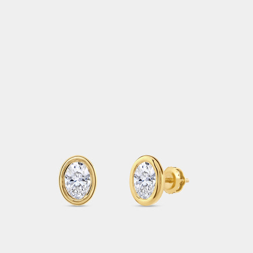 Gilded 2 Carat Lab-Grown Diamond Oval-Shaped, Bezel-Set Solitaire Studs