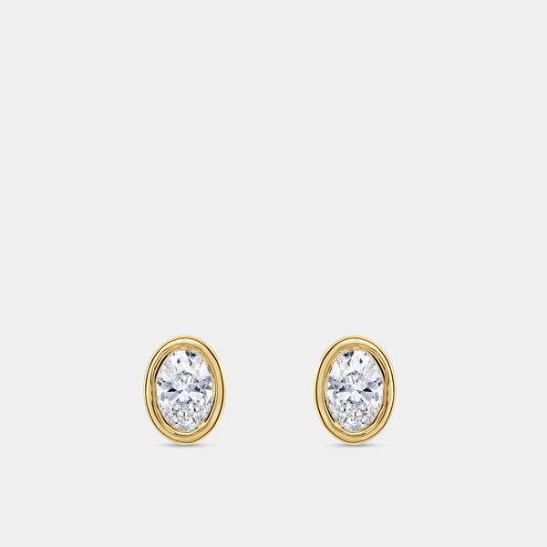 Gilded 2 Carat Lab-Grown Diamond Oval-Shaped, Bezel-Set Solitaire Studs