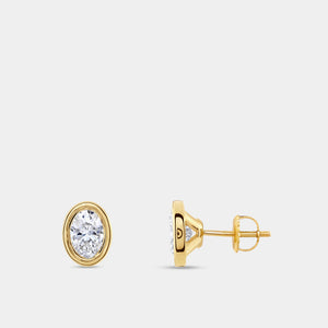 Gilded 2 Carat Lab-Grown Diamond Oval-Shaped, Bezel-Set Solitaire Studs
