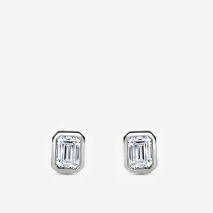 Gilded 2 Carat Lab-Grown Diamond Emerald-Cut, Bezel-Set Solitaire Studs