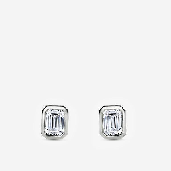 Gilded 2 Carat Lab-Grown Diamond Emerald-Cut, Bezel-Set Solitaire Studs