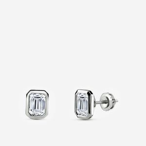 Gilded 2 Carat Lab-Grown Diamond Emerald-Cut, Bezel-Set Solitaire Studs