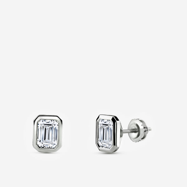 Gilded 2 Carat Lab-Grown Diamond Emerald-Cut, Bezel-Set Solitaire Studs
