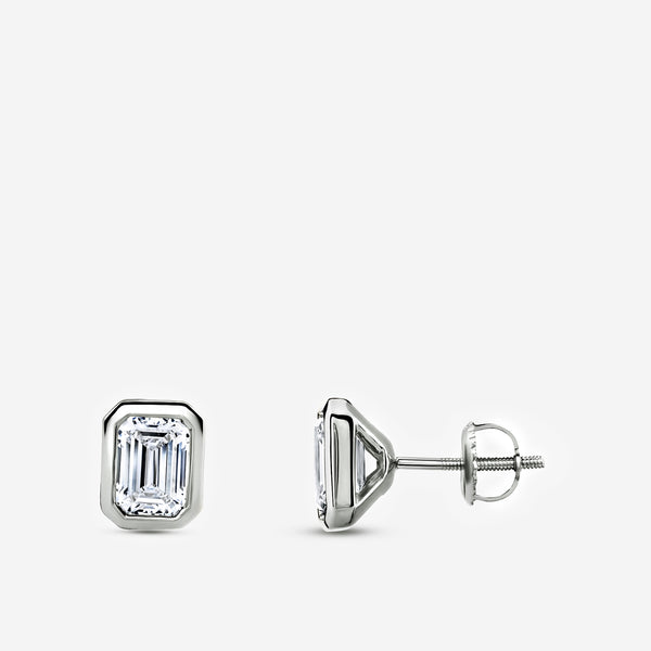 Gilded 2 Carat Lab-Grown Diamond Emerald-Cut, Bezel-Set Solitaire Studs
