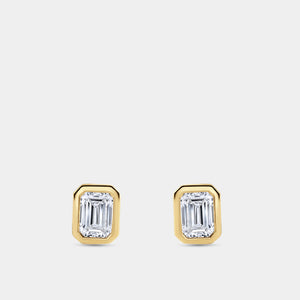Gilded 2 Carat Lab-Grown Diamond Emerald-Cut, Bezel-Set Solitaire Studs