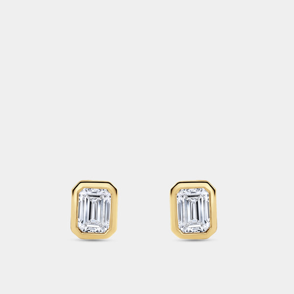 Gilded 2 Carat Lab-Grown Diamond Emerald-Cut, Bezel-Set Solitaire Studs