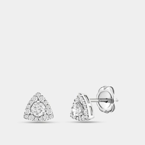 Gilded 1/2 Carat Lab-Grown Diamond Round-Shaped Stud Plus with a Triangle Halo