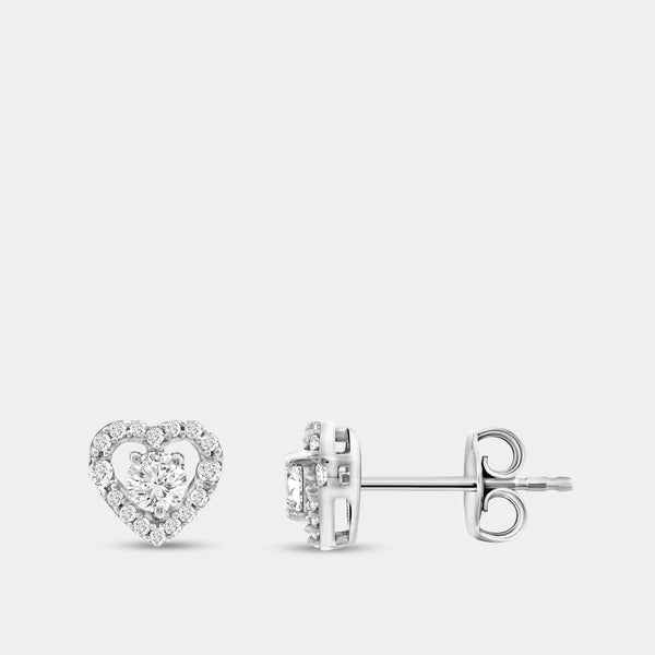 Gilded 1/2 Carat Lab-Grown Diamond Round-Shaped Stud Plus with a Heart Air Gap Halo