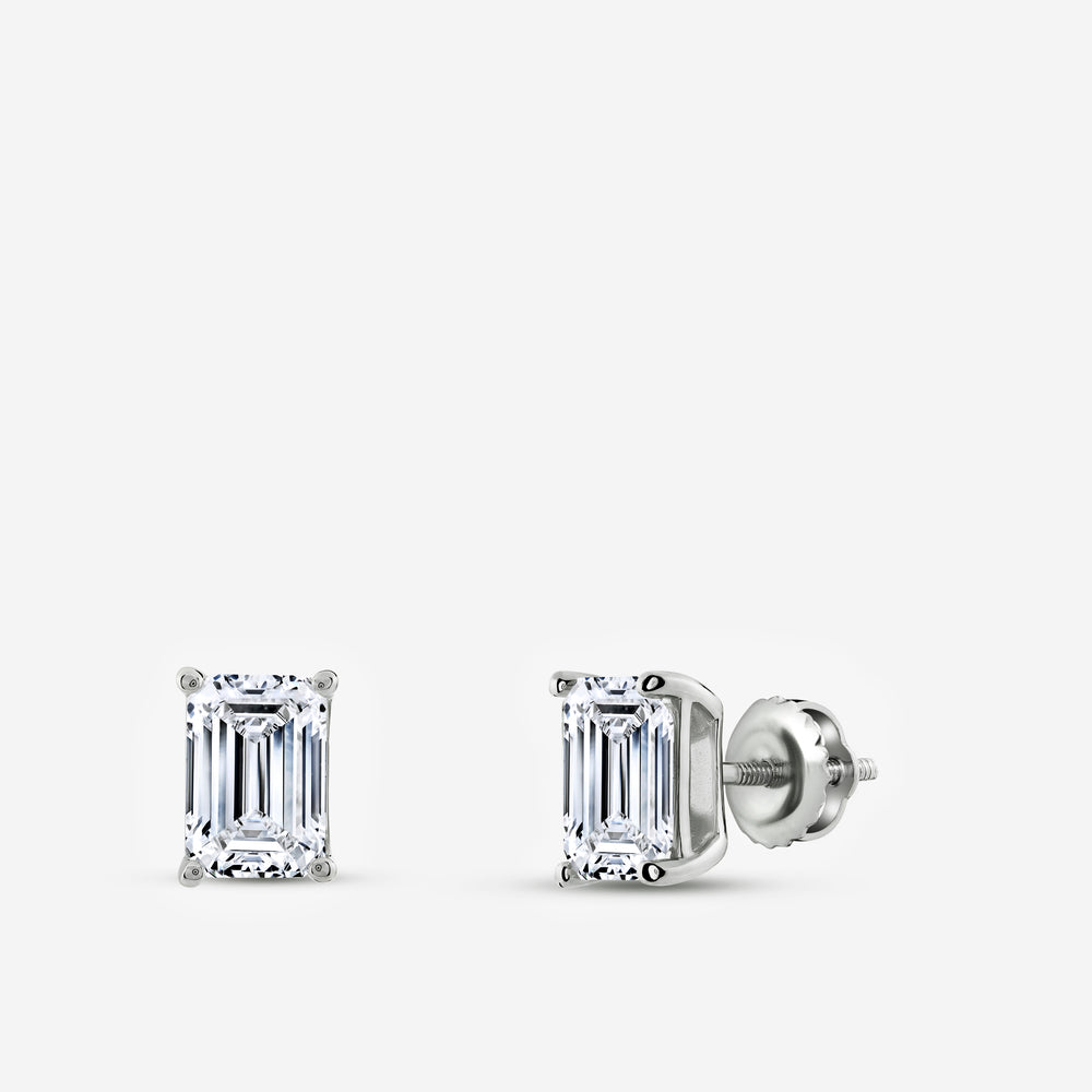 Gilded 3 Carat Lab-Grown Diamond Emerald-Cut Classic Solitaire Studs