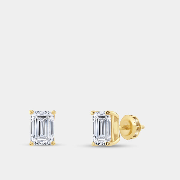 3 Carat Lab-Grown Diamond Emerald-Cut Classic Solitaire Studs — GILDED New York