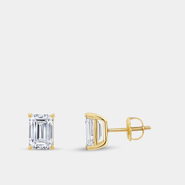 3 Carat Lab-Grown Diamond Emerald-Cut Classic Solitaire Studs — GILDED New York