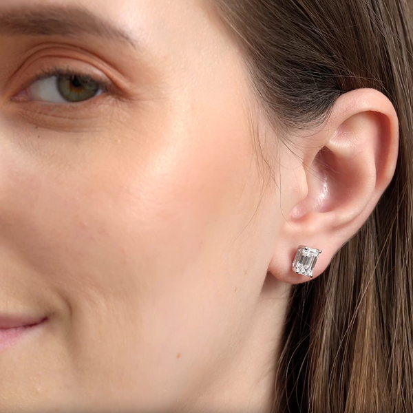 3 Carat Lab-Grown Diamond Emerald-Cut Classic Solitaire Studs — GILDED New York