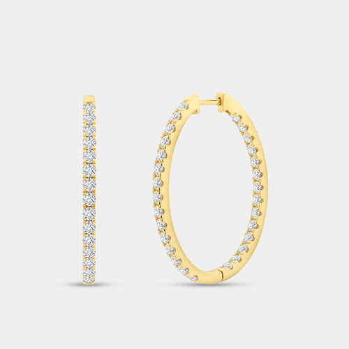 Gilded 4 Carat Lab-Grown Diamond Prong-Set Oval Inside-Out Hoops