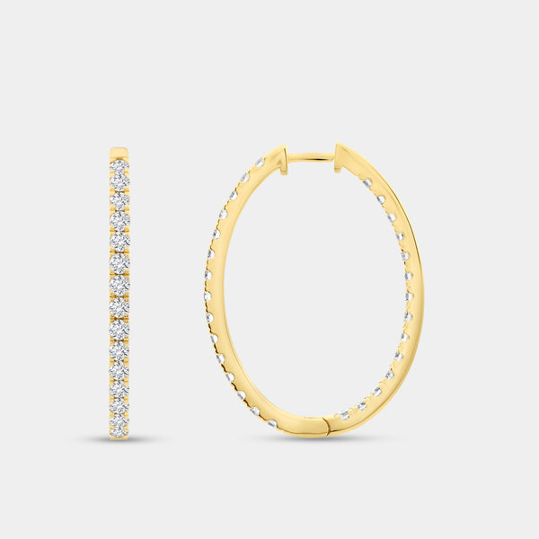 Gilded 4 Carat Lab-Grown Diamond Prong-Set Oval Inside-Out Hoops