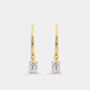 Gilded 3/4 Carat Lab-Grown Diamond Huggie Hoop Earrings with an Emerald-Cut Drop