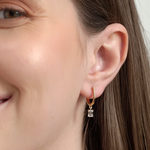 Gilded 3/4 Carat Lab-Grown Diamond Huggie Hoop Earrings with an Emerald-Cut Drop