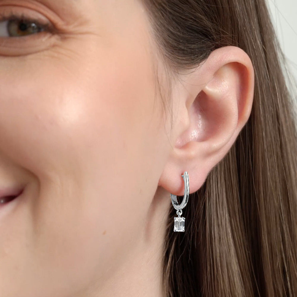 Gilded 3/4 Carat Lab-Grown Diamond Huggie Hoop Earrings with an Emerald-Cut Drop