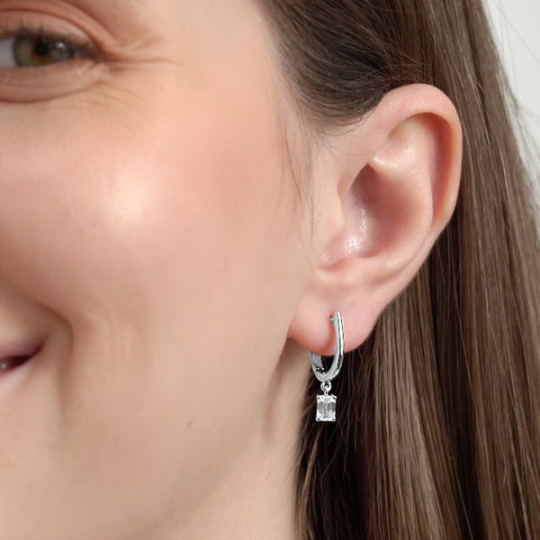 Gilded 3/4 Carat Lab-Grown Diamond Huggie Hoop Earrings with an Emerald-Cut Drop