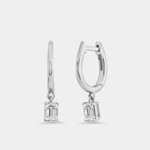 Gilded 3/4 Carat Lab-Grown Diamond Huggie Hoop Earrings with an Emerald-Cut Drop