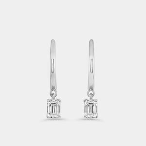 Gilded 3/4 Carat Lab-Grown Diamond Huggie Hoop Earrings with an Emerald-Cut Drop