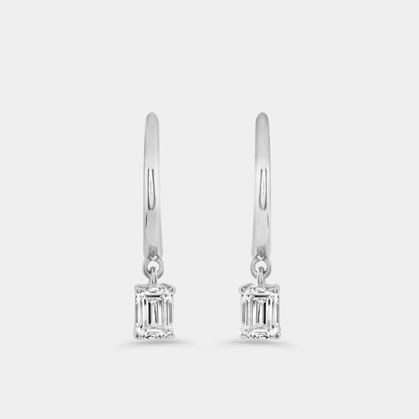 Gilded 3/4 Carat Lab-Grown Diamond Huggie Hoop Earrings with an Emerald-Cut Drop