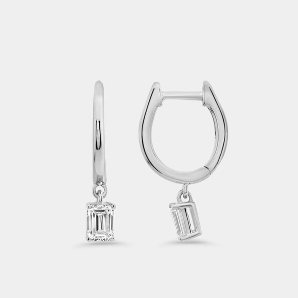 Gilded 3/4 Carat Lab-Grown Diamond Huggie Hoop Earrings with an Emerald-Cut Drop