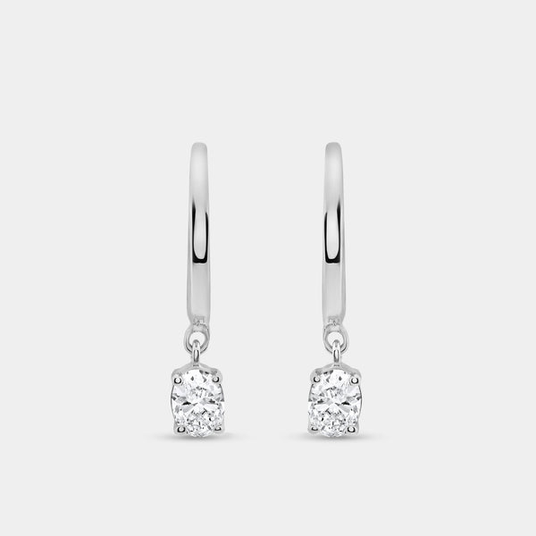 Gilded 3/4 Carat Lab-Grown Diamond Huggie Hoop Earrings with an Oval-Shaped Drop
