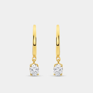 Gilded 3/4 Carat Lab-Grown Diamond Huggie Hoop Earrings with an Oval-Shaped Drop