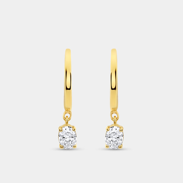 Gilded 3/4 Carat Lab-Grown Diamond Huggie Hoop Earrings with an Oval-Shaped Drop