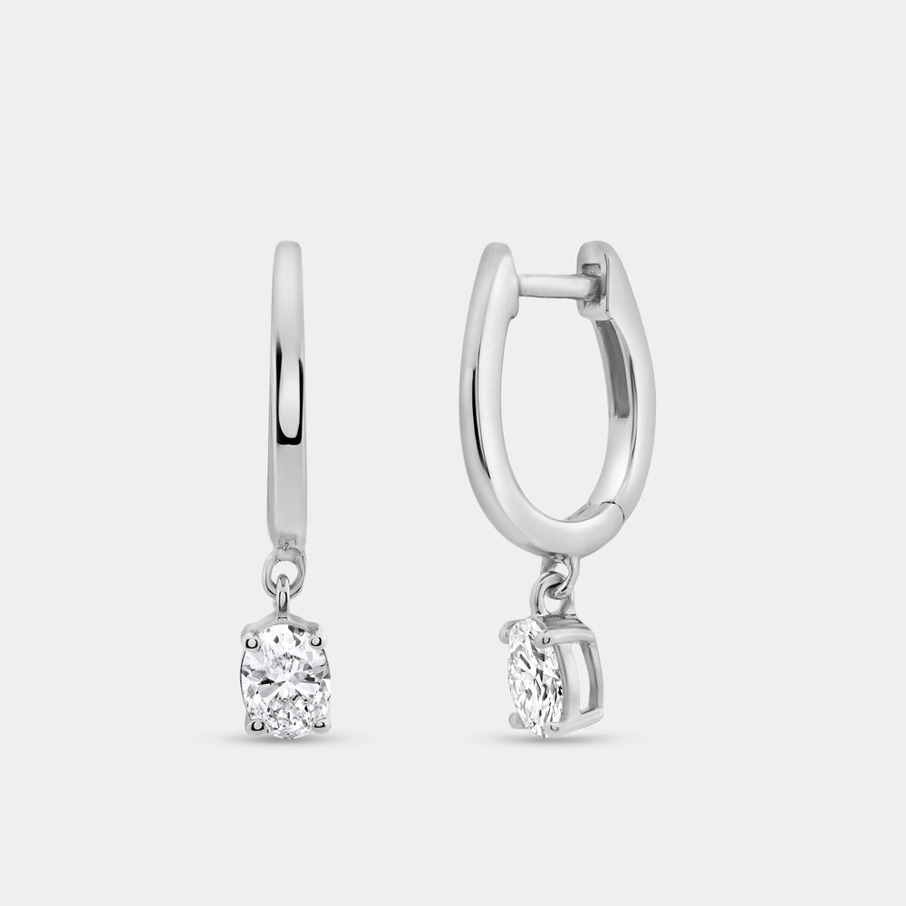 Gilded 3/4 Carat Lab-Grown Diamond Huggie Hoop Earrings with an Oval-Shaped Drop