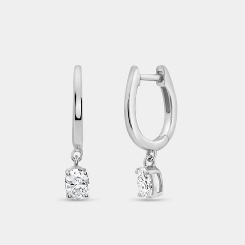 Gilded 3/4 Carat Lab-Grown Diamond Huggie Hoop Earrings with an Oval-Shaped Drop