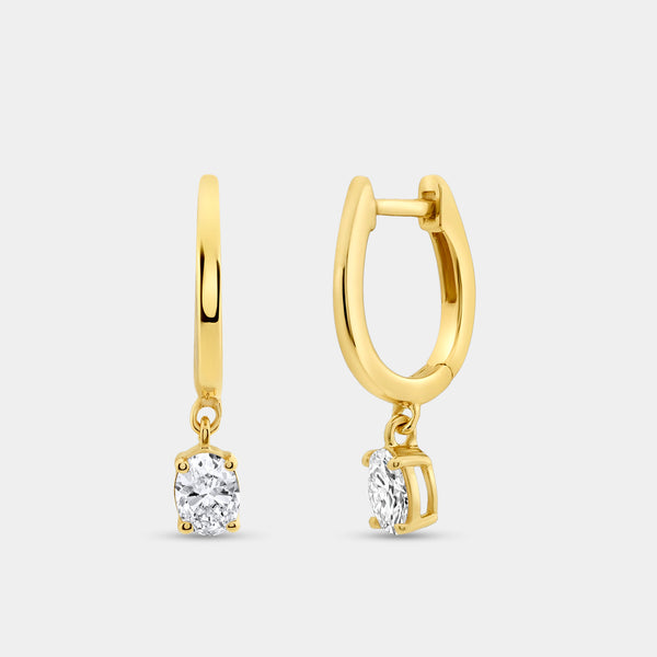 Gilded 3/4 Carat Lab-Grown Diamond Huggie Hoop Earrings with an Oval-Shaped Drop