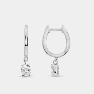 Gilded 3/4 Carat Lab-Grown Diamond Huggie Hoop Earrings with an Oval-Shaped Drop