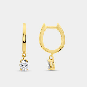 Gilded 3/4 Carat Lab-Grown Diamond Huggie Hoop Earrings with an Oval-Shaped Drop