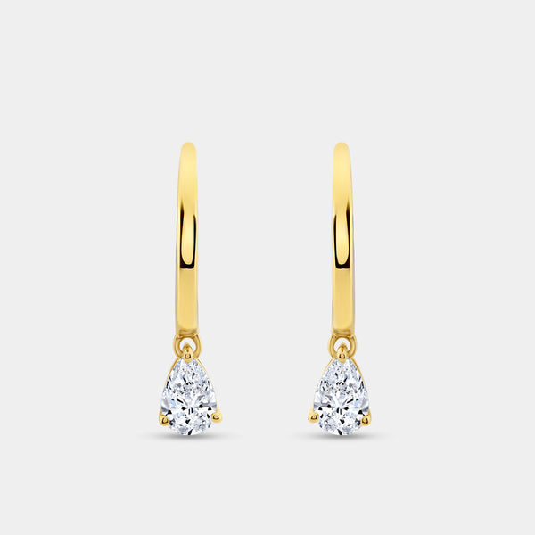 Gilded 3/4 Carat Lab-Grown Diamond Huggie Hoop Earrings with a Pear-Shaped Drop