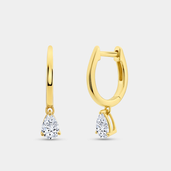 Gilded 3/4 Carat Lab-Grown Diamond Huggie Hoop Earrings with a Pear-Shaped Drop