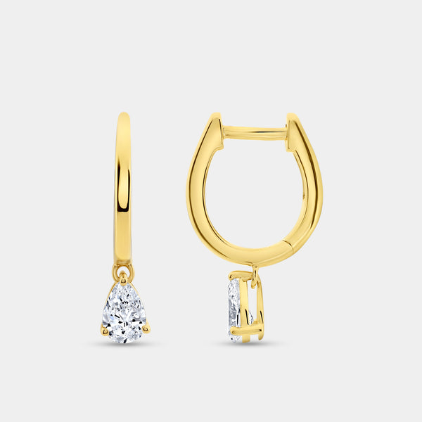 Gilded 3/4 Carat Lab-Grown Diamond Huggie Hoop Earrings with a Pear-Shaped Drop
