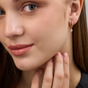 Gilded 3/4 Carat Lab-Grown Diamond Huggie Hoop Earrings with a Round-Shaped Drop