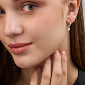 Gilded 3/4 Carat Lab-Grown Diamond Huggie Hoop Earrings with a Round-Shaped Drop