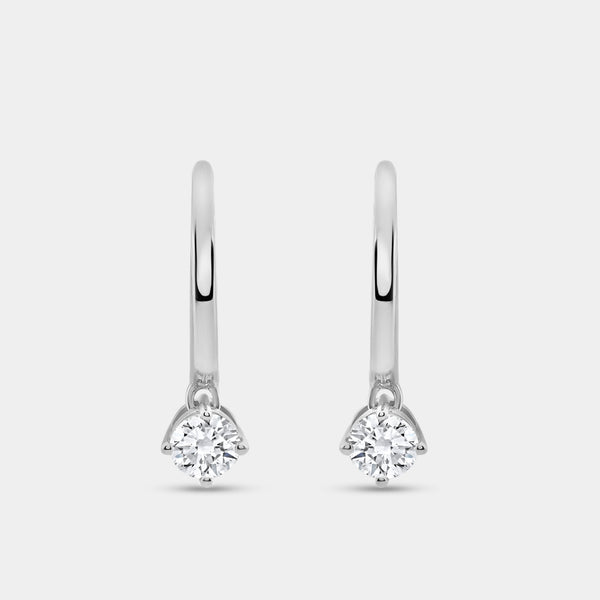 Gilded 3/4 Carat Lab-Grown Diamond Huggie Hoop Earrings with a Round-Shaped Drop