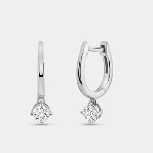 Gilded 3/4 Carat Lab-Grown Diamond Huggie Hoop Earrings with a Round-Shaped Drop