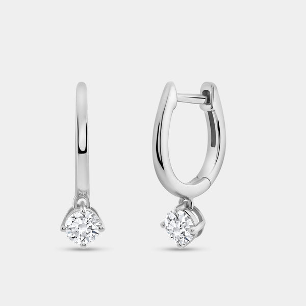 Gilded 3/4 Carat Lab-Grown Diamond Huggie Hoop Earrings with a Round-Shaped Drop