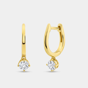 Gilded 3/4 Carat Lab-Grown Diamond Huggie Hoop Earrings with a Round-Shaped Drop